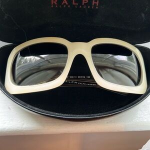 RALPH LAUREN Large White Silver Designer Sunglasses Retro Vintage